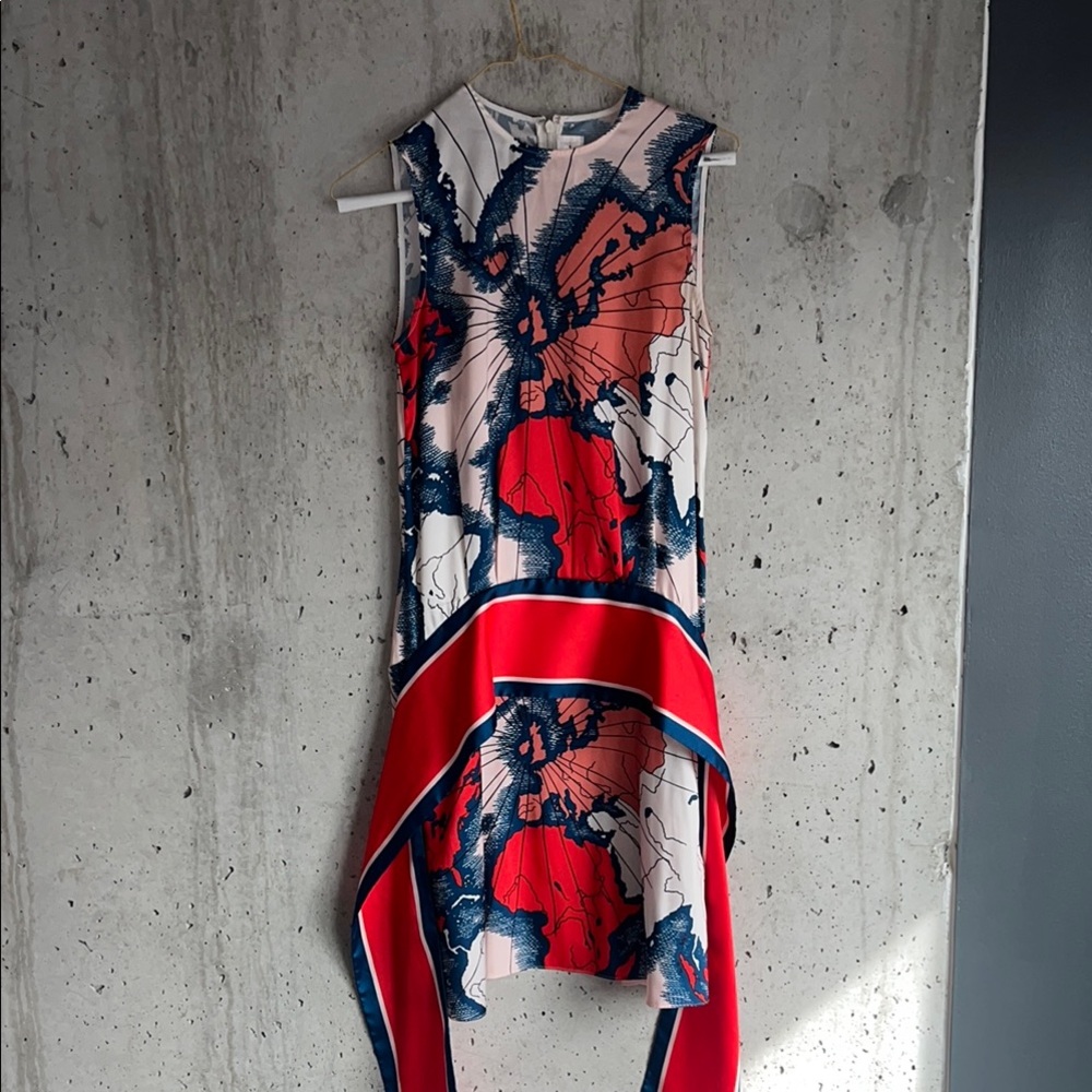 VICTORIA BECKHAM Map-print Sleeveless Scarf Dress In Red